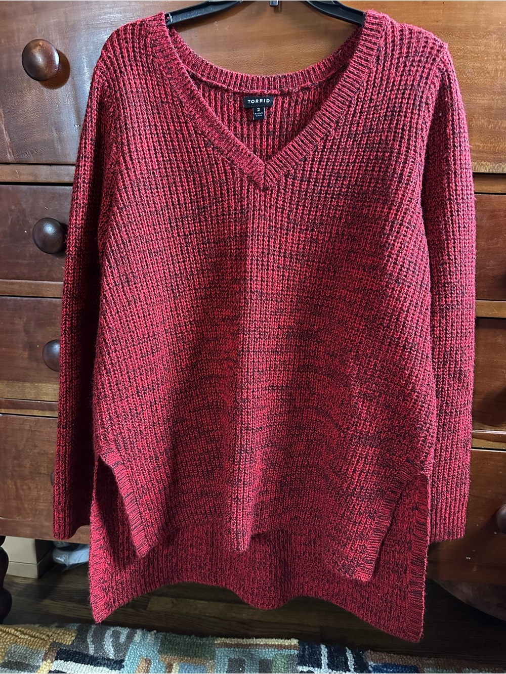 torrid Red Textured V-Neck Pullover Sweater- Size 2 (18/20)